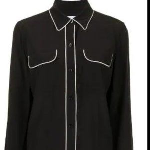 Equipment Women's Slim Signature Shirt (Size Small) - Black with Cream Piping